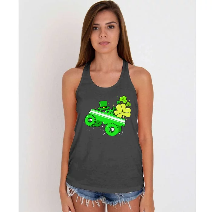 Leprechaun Monster Truck Shamrock St Patrick Day Women's Knotted Racerback Tank