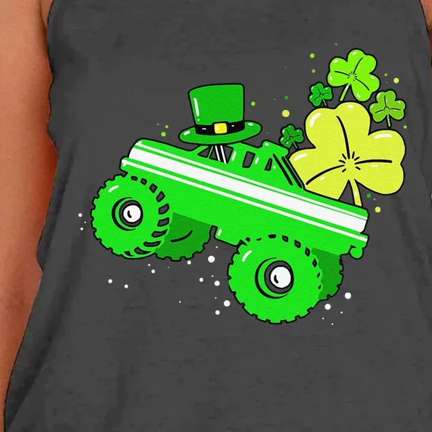 Leprechaun Monster Truck Shamrock St Patrick Day Women's Knotted Racerback Tank