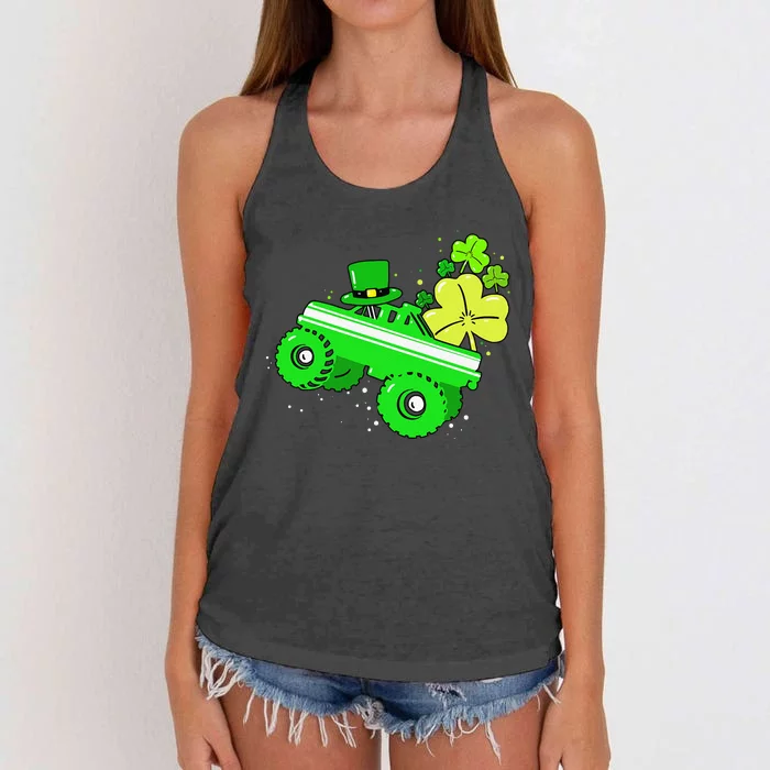 Leprechaun Monster Truck Shamrock St Patrick Day Women's Knotted Racerback Tank