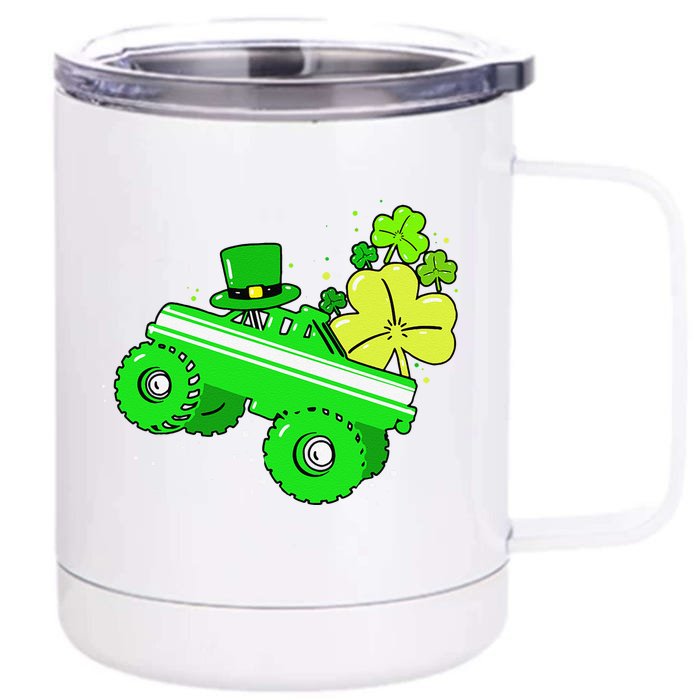 Leprechaun Monster Truck Shamrock St Patrick Day Front & Back 12oz Stainless Steel Tumbler Cup