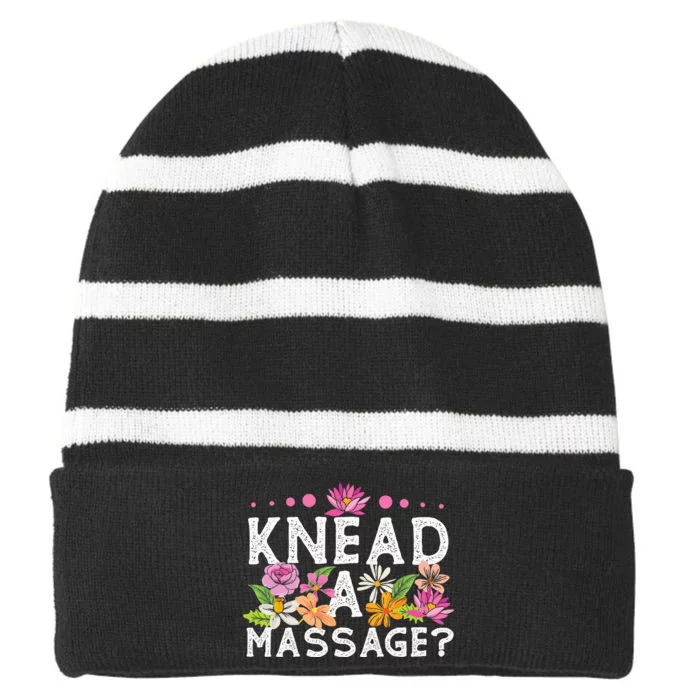 Licensed Massage Therapist Therapy Pun Flower Floral Striped Beanie with Solid Band