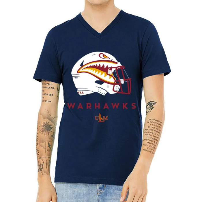 Louisiana Monroe Ulm Warhawks All Season Football Helmet V-Neck T-Shirt