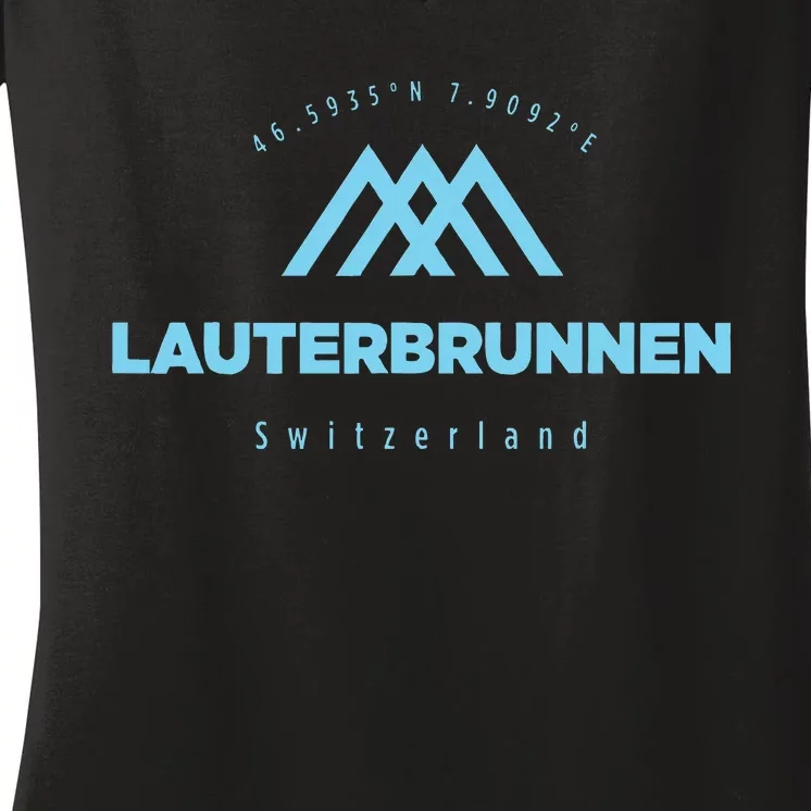 Lauterbrunnen Mountain Vacation Skiing Switzerland Women's V-Neck T-Shirt