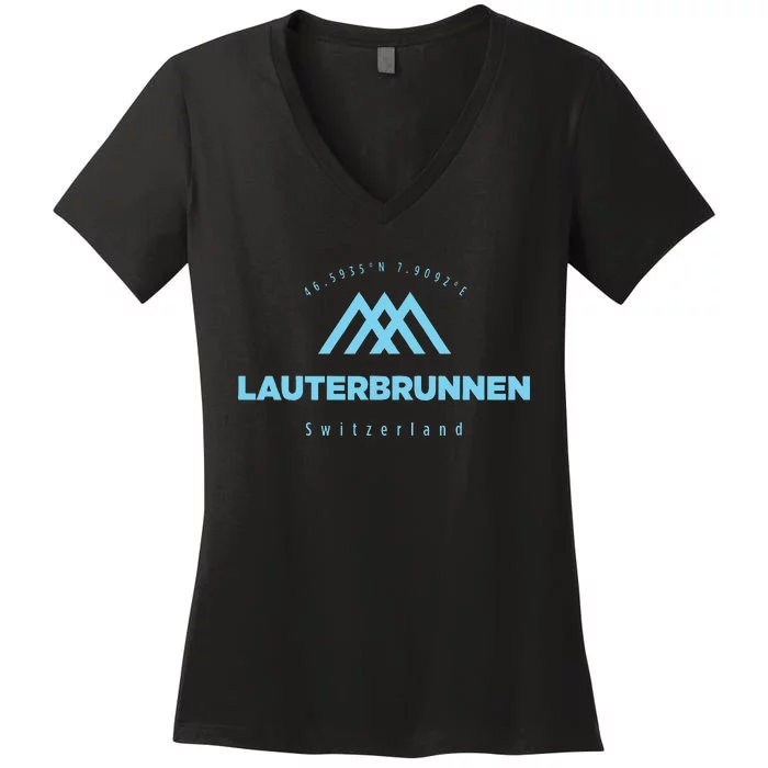 Lauterbrunnen Mountain Vacation Skiing Switzerland Women's V-Neck T-Shirt