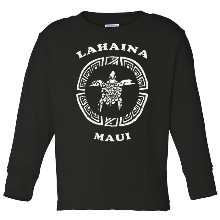 Lahaina Maui Vintage Retro Tribal Turtle Vacation Toddler Long Sleeve Shirt