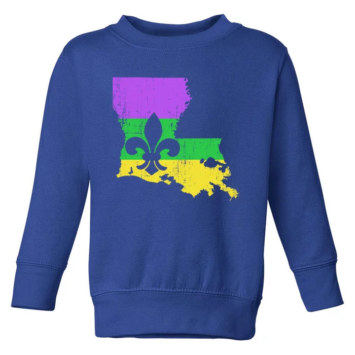 Louisiana Map With Mardi Gras Colors And Fleur De Lis Great Gift Toddler Sweatshirt