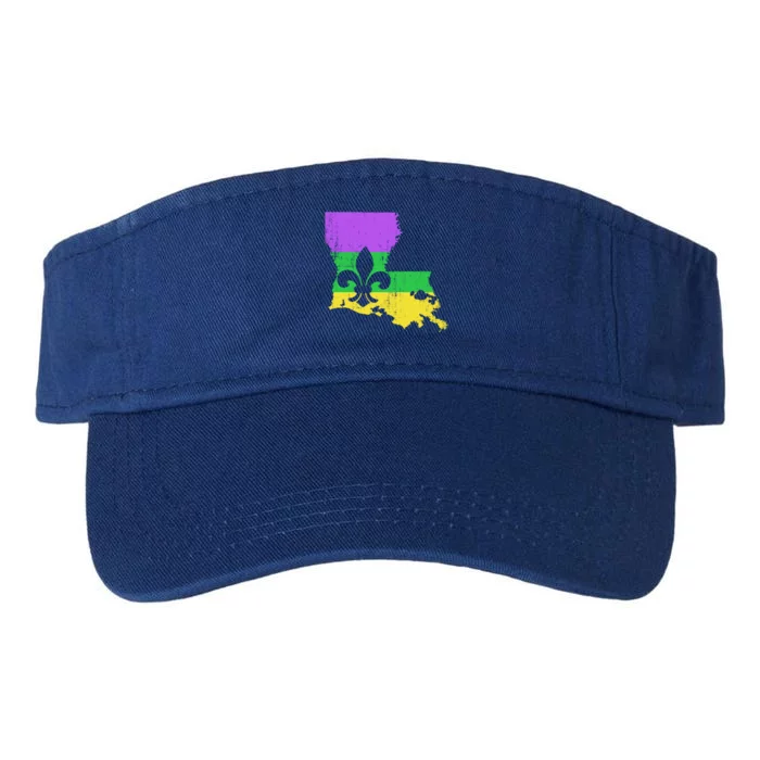 Louisiana Map With Mardi Gras Colors And Fleur De Lis Great Gift Valucap Bio-Washed Visor