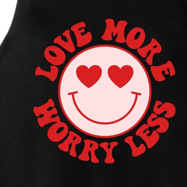 Love More Worry Less Retro Valentines Ladies Tri-Blend Wicking Tank