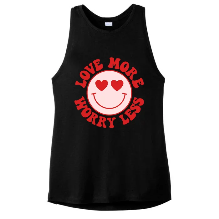 Love More Worry Less Retro Valentines Ladies Tri-Blend Wicking Tank