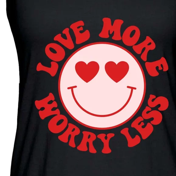 Love More Worry Less Retro Valentines Ladies Essential Flowy Tank