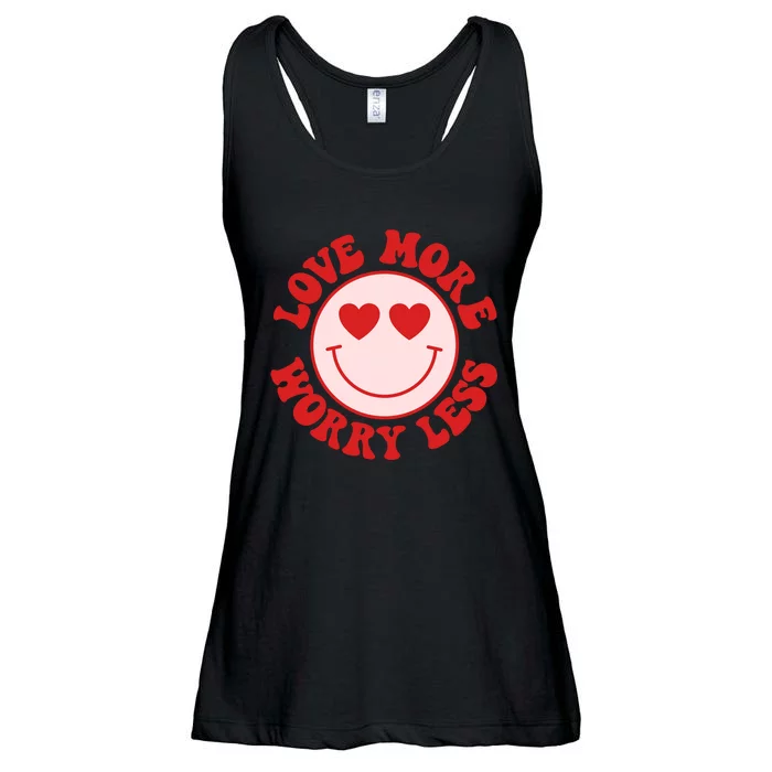 Love More Worry Less Retro Valentines Ladies Essential Flowy Tank