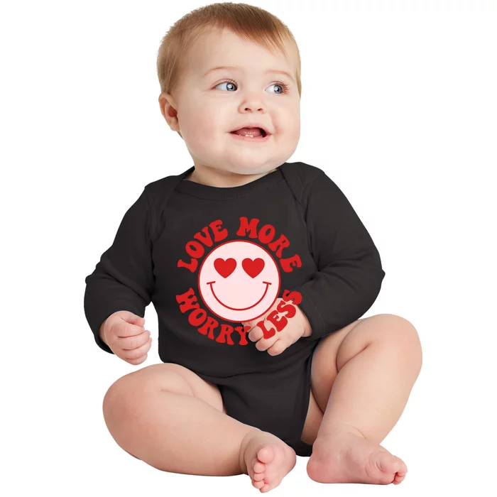 Love More Worry Less Retro Valentines Baby Long Sleeve Bodysuit