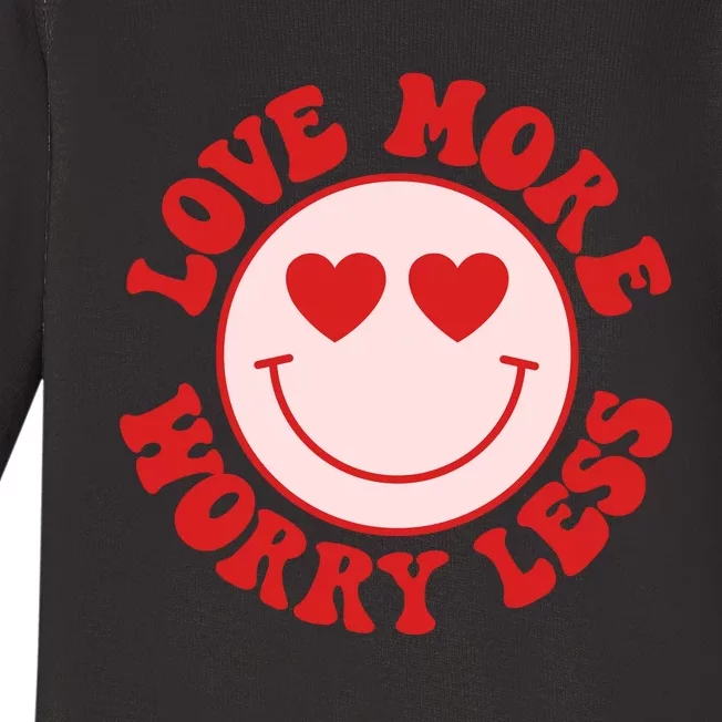 Love More Worry Less Retro Valentines Baby Long Sleeve Bodysuit