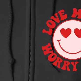 Love More Worry Less Retro Valentines Full Zip Hoodie