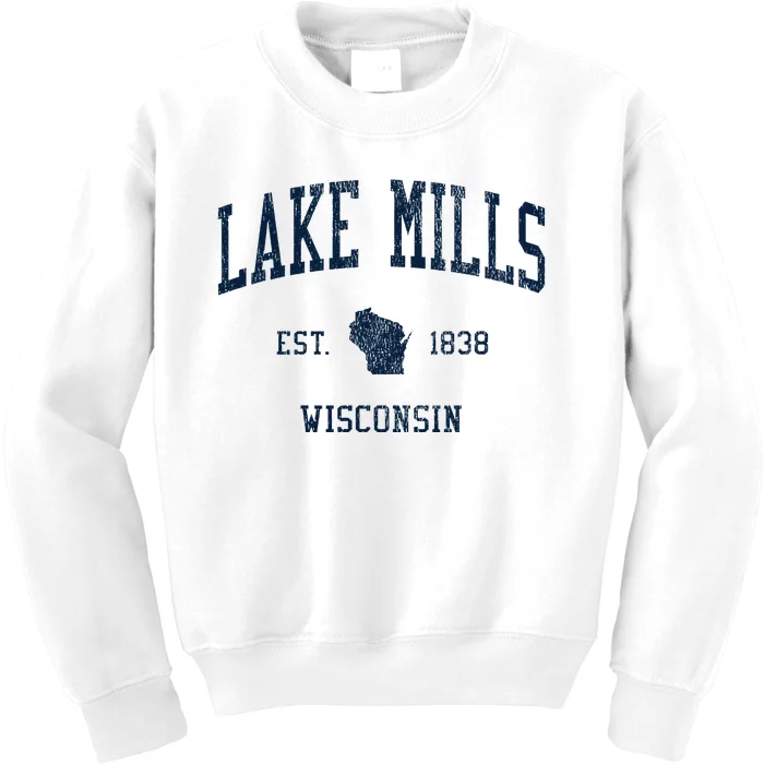 Lake Mills Wi Vintage Athletic Sports Kids Sweatshirt