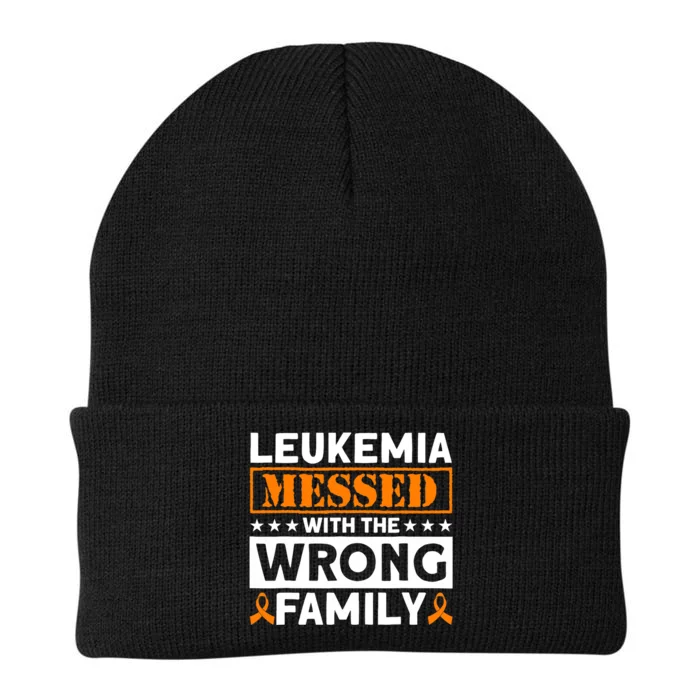 Leukemia Messed With The Wrong Family Leukemia Awareness Knit Cap Winter Beanie