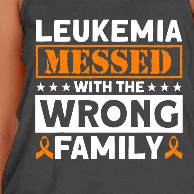 Leukemia Messed With The Wrong Family Leukemia Awareness Women's Knotted Racerback Tank