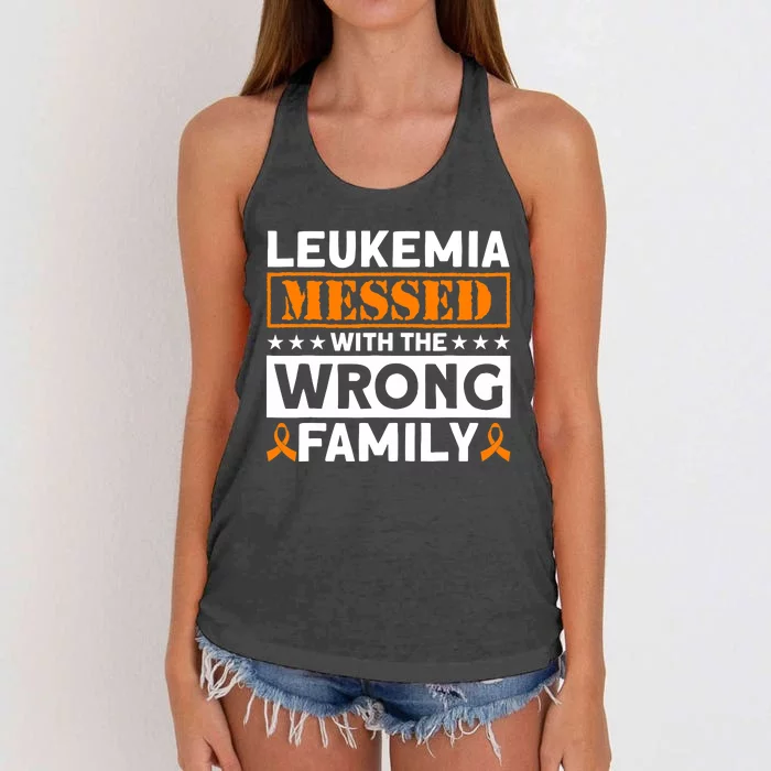 Leukemia Messed With The Wrong Family Leukemia Awareness Women's Knotted Racerback Tank