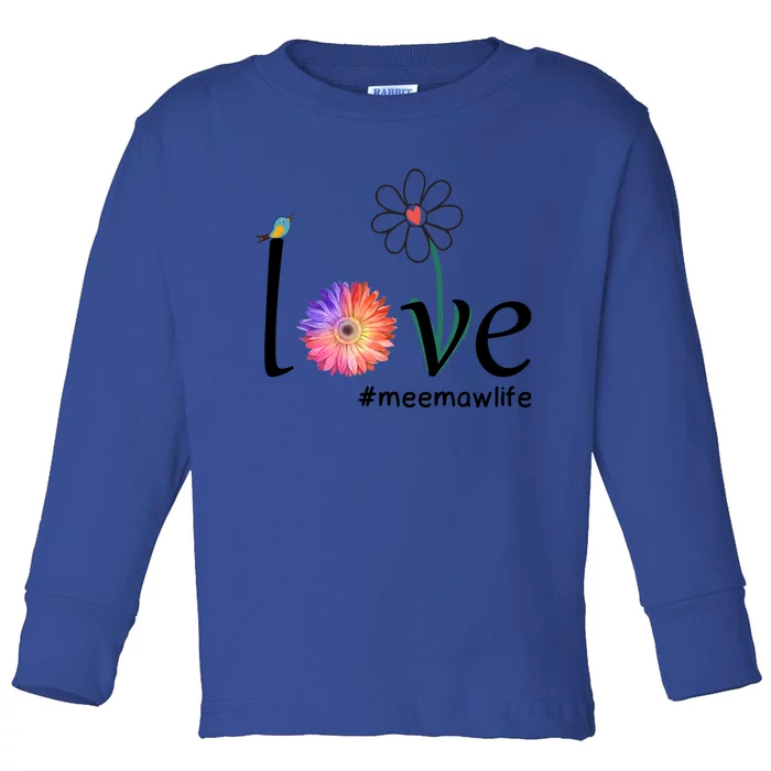 Love #Meemawlife Watercolor Flower Bird Grandma Mother's Day Gift Toddler Long Sleeve Shirt