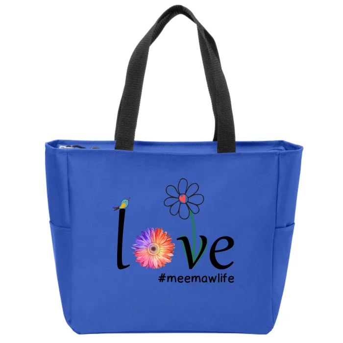 Love #Meemawlife Watercolor Flower Bird Grandma Mother's Day Gift Zip Tote Bag