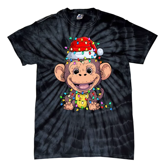 Lover Monkey Wearing Santa Hat Christmas Funny Monkey Gift Tie-Dye T-Shirt