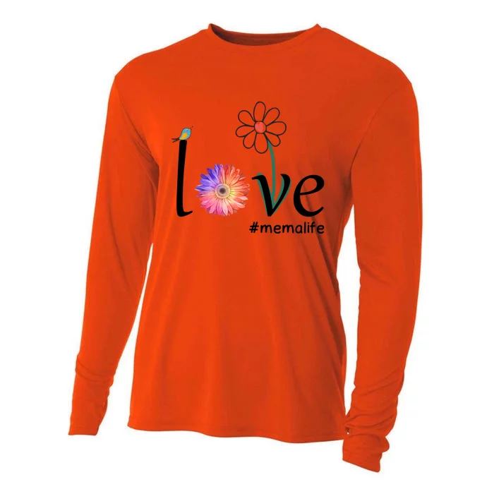 Love #Memalife Watercolor Flower Bird Grandma Mother's Day Gift Cooling Performance Long Sleeve Crew