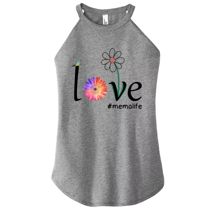 Love #Memalife Watercolor Flower Bird Grandma Mother's Day Gift Women’s Perfect Tri Rocker Tank