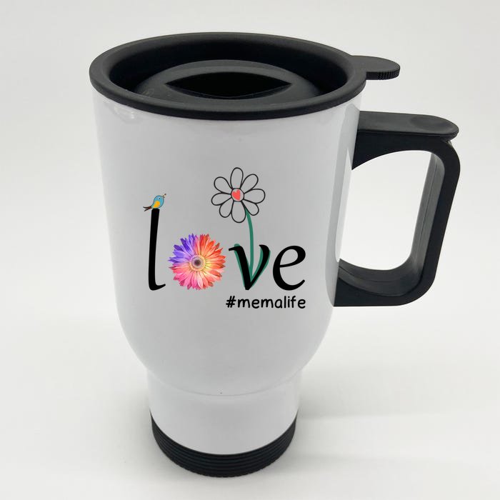 Love #Memalife Watercolor Flower Bird Grandma Mother's Day Gift Front & Back Stainless Steel Travel Mug