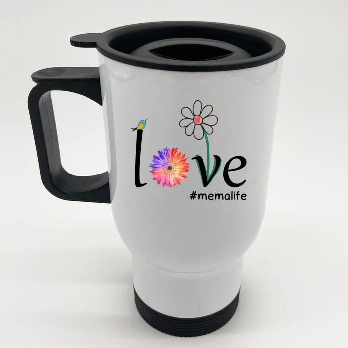 Love #Memalife Watercolor Flower Bird Grandma Mother's Day Gift Front & Back Stainless Steel Travel Mug