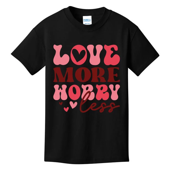 Love More Worry Less Retro Valentine's Day Gift Kids T-Shirt