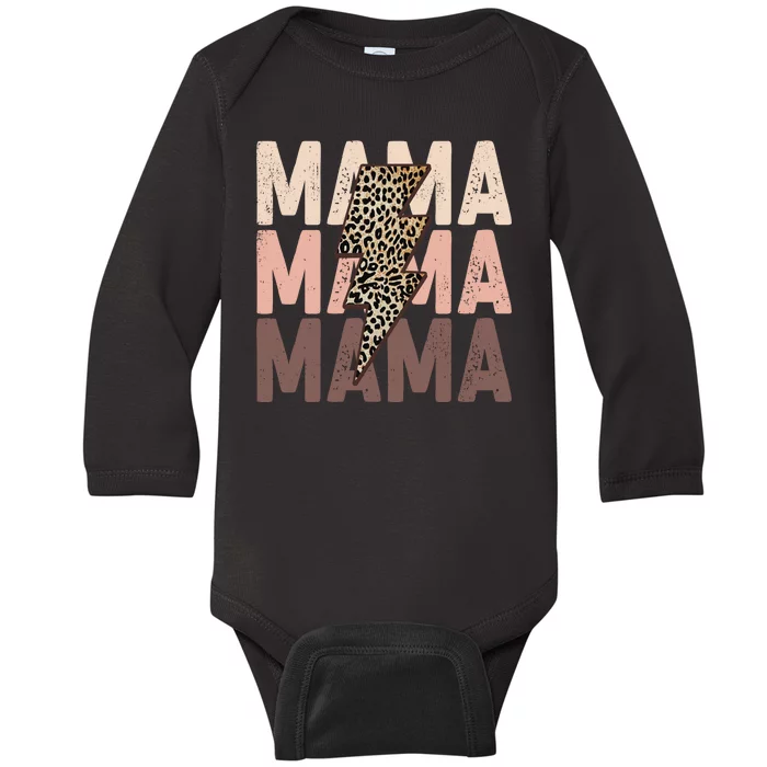 Leopard Mama With Thunder Bolt Lightning Bolt Baby Long Sleeve Bodysuit