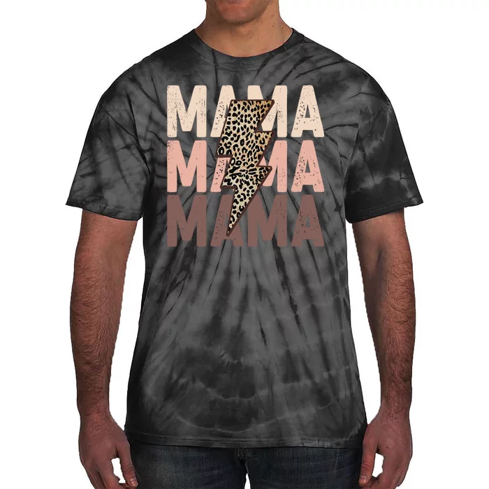 Leopard Mama With Thunder Bolt Lightning Bolt Tie-Dye T-Shirt