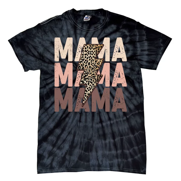 Leopard Mama With Thunder Bolt Lightning Bolt Tie-Dye T-Shirt