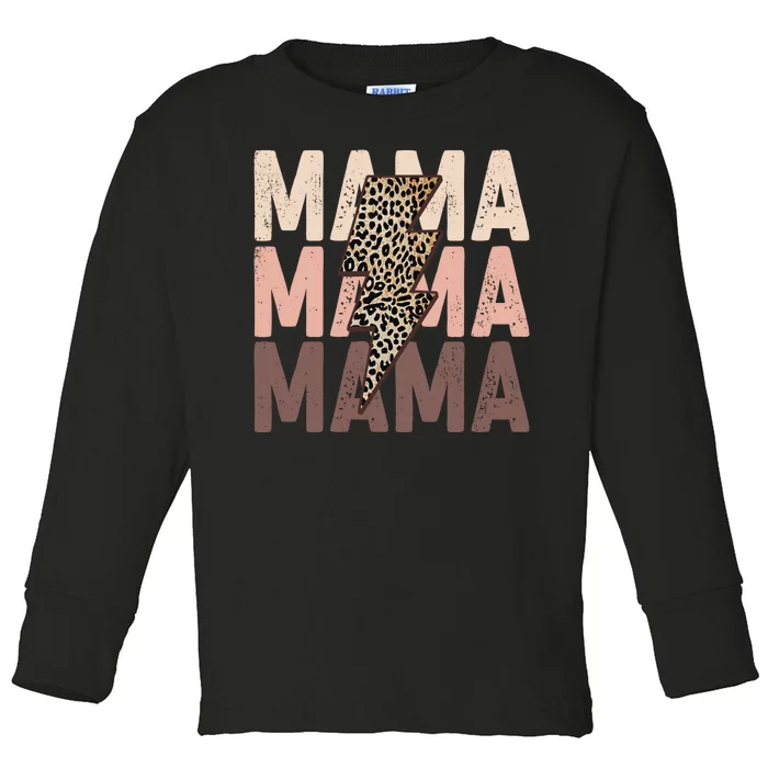 Leopard Mama With Thunder Bolt Lightning Bolt Toddler Long Sleeve Shirt