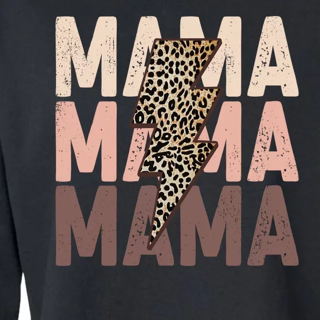 Leopard Mama With Thunder Bolt Lightning Bolt Cropped Pullover Crew