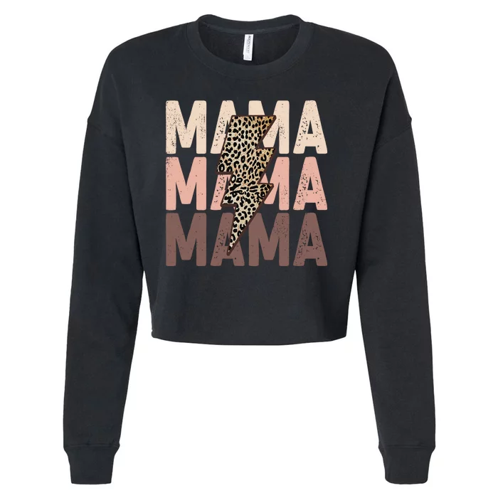 Leopard Mama With Thunder Bolt Lightning Bolt Cropped Pullover Crew