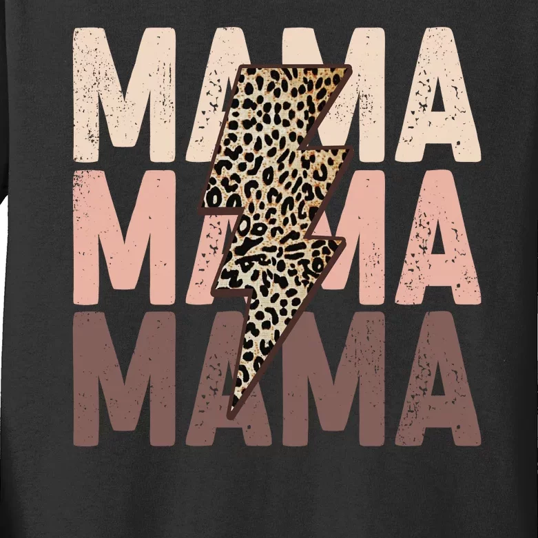 Leopard Mama With Thunder Bolt Lightning Bolt Kids Long Sleeve Shirt