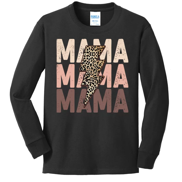 Leopard Mama With Thunder Bolt Lightning Bolt Kids Long Sleeve Shirt