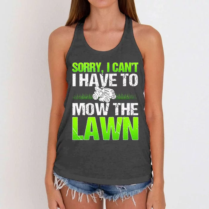 Lawn Mower Yard Mowing Gardener Landscaping Grass Cutter Women's Knotted Racerback Tank