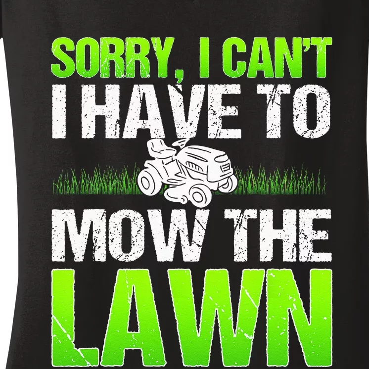 Lawn Mower Yard Mowing Gardener Landscaping Grass Cutter Women's V-Neck T-Shirt