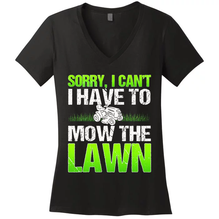 Lawn Mower Yard Mowing Gardener Landscaping Grass Cutter Women's V-Neck T-Shirt