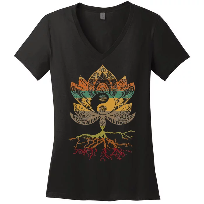 Lotus Mandala Yin Yang Sacred Geometry Spiritual Women's V-Neck T-Shirt