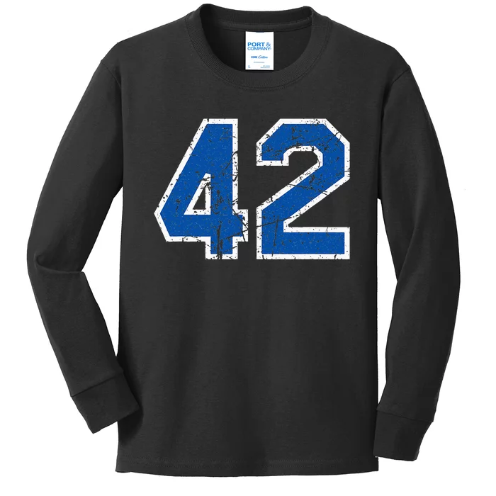 Lucky Number 42 Sports Jersey Birthday Vintage Blue White Kids Long Sleeve Shirt