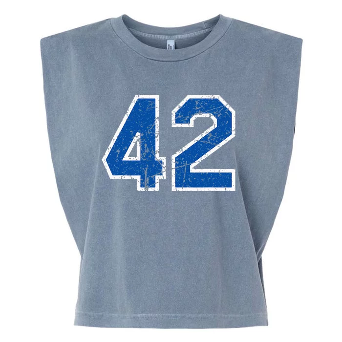 Lucky Number 42 Sports Jersey Birthday Vintage Blue White Garment-Dyed Women's Muscle Tee