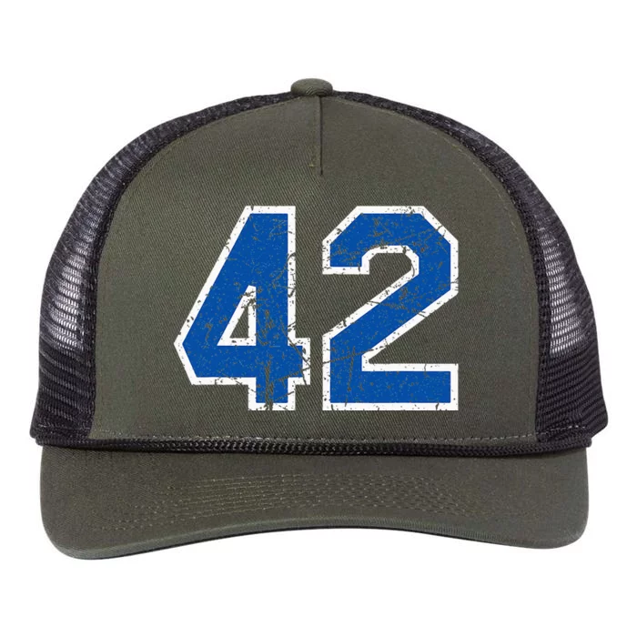 Lucky Number 42 Sports Jersey Birthday Vintage Blue White Retro Rope Trucker Hat Cap