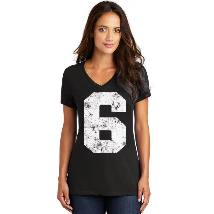 Lucky Number 6 Birthday Sports Player Team Athlete Women's V-Neck T-Shirt