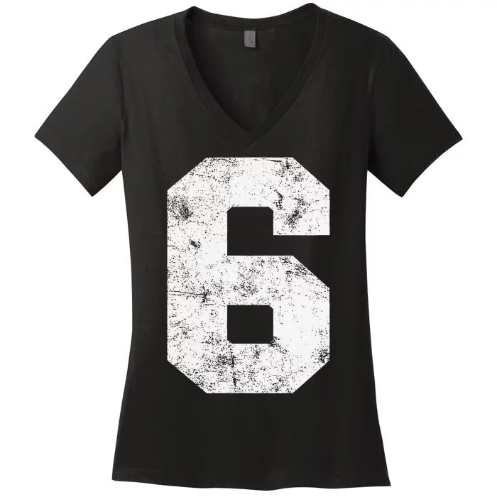 Lucky Number 6 Birthday Sports Player Team Athlete Women's V-Neck T-Shirt