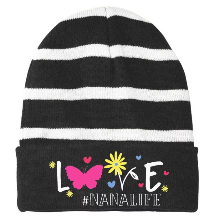 Love Nanalife Butterfly Flower Inspirational Mothers Day Striped Beanie with Solid Band