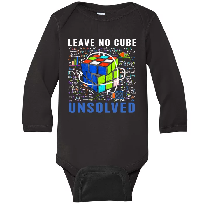 Leave No Cube Unsolved Funny Speed Cubing Math Baby Long Sleeve Bodysuit