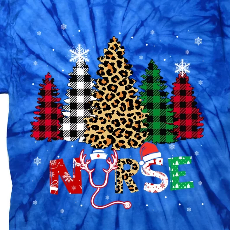 Leopard Nurse Christmas Tree Stethoscope Rn Scrub Nursing Meaningful Gift Tie-Dye T-Shirt